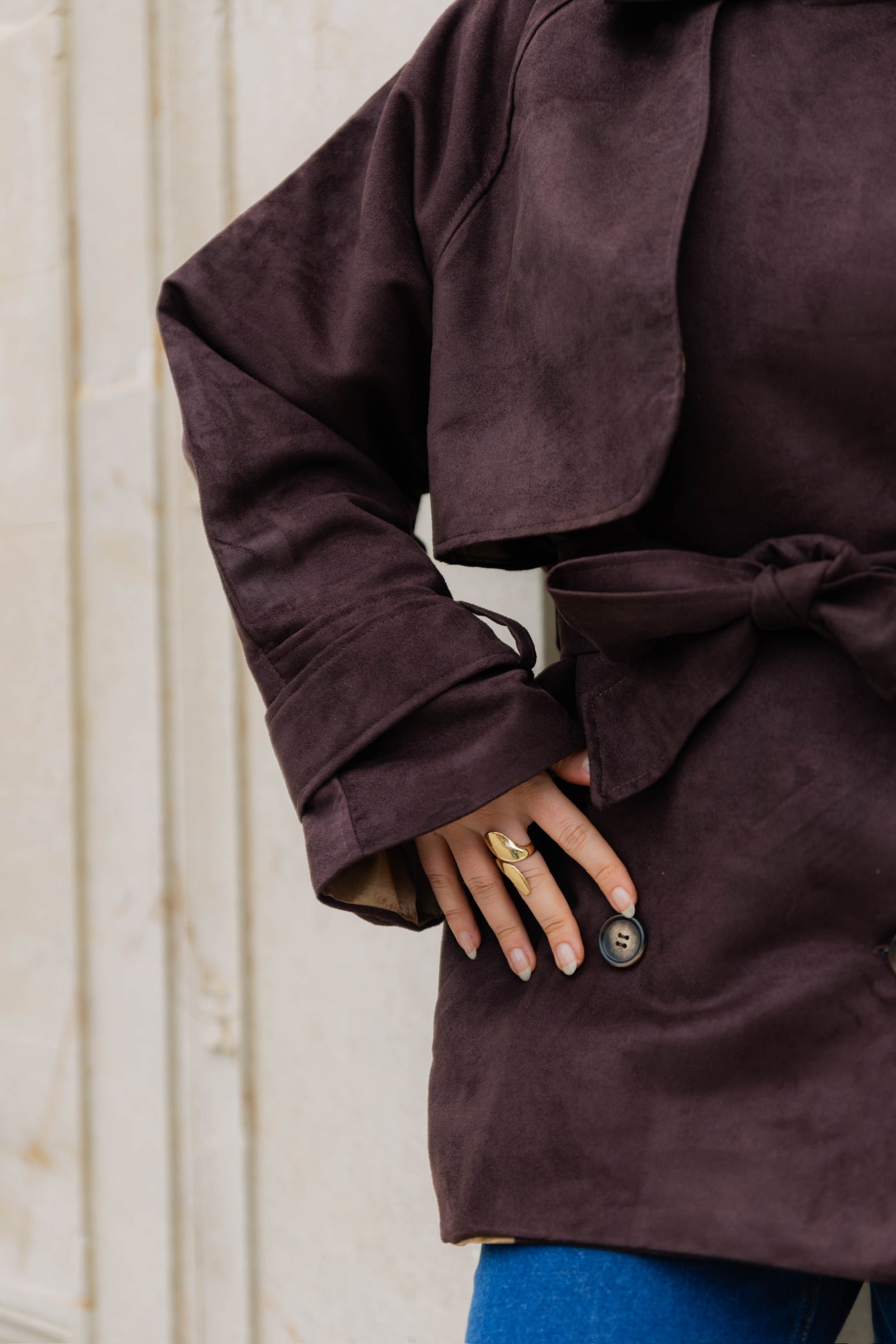 The suede trench coat