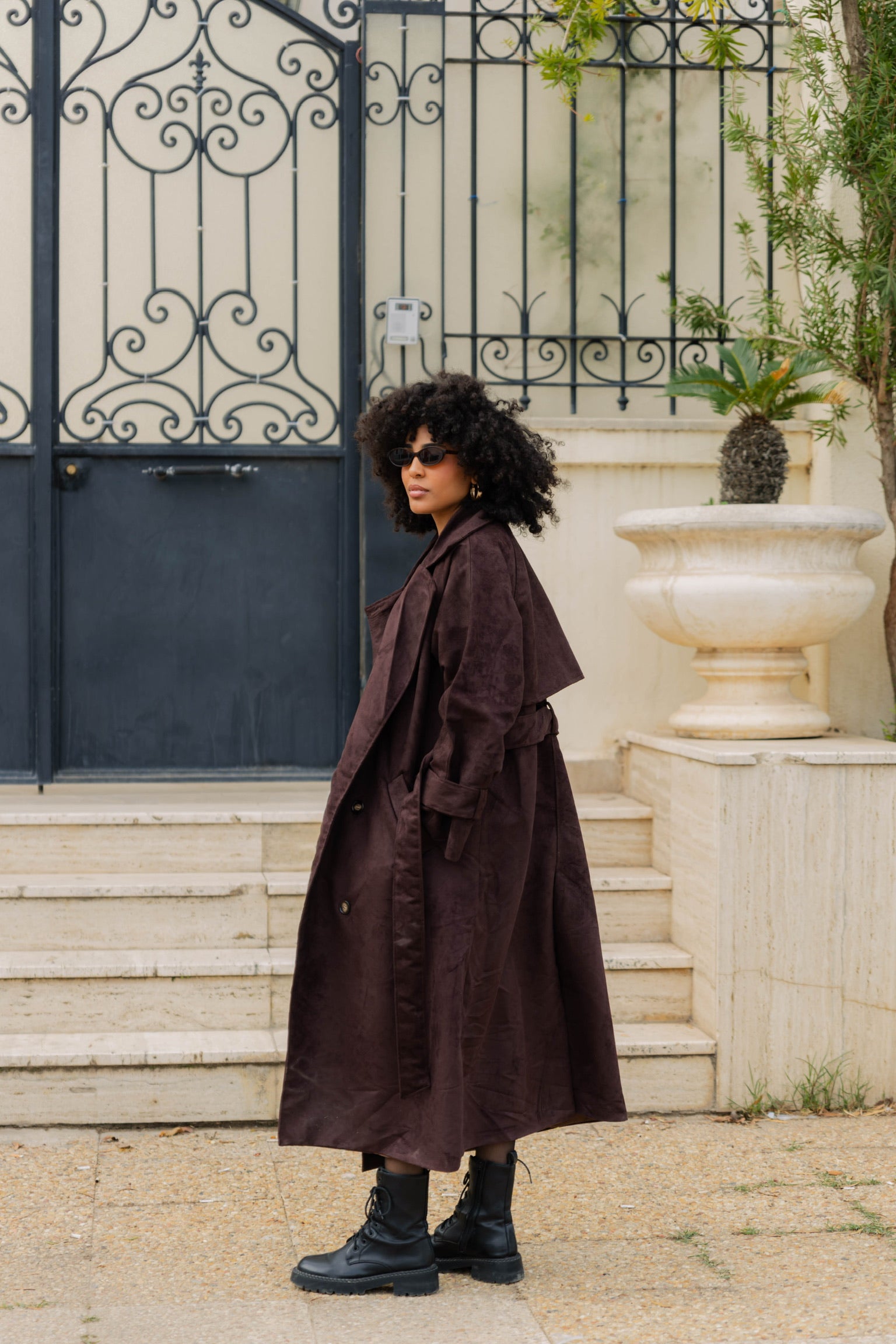 The suede trench coat